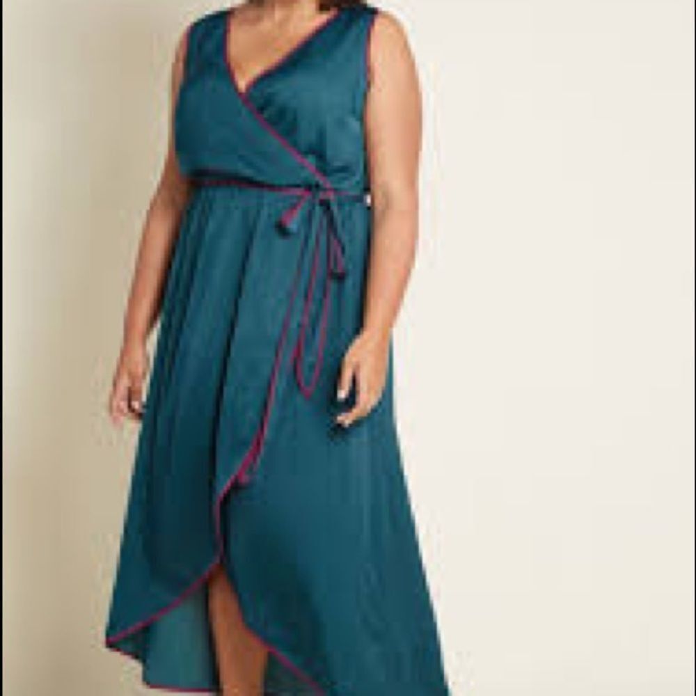 ModCloth‎ satin teal faux wrap dress size xsmall